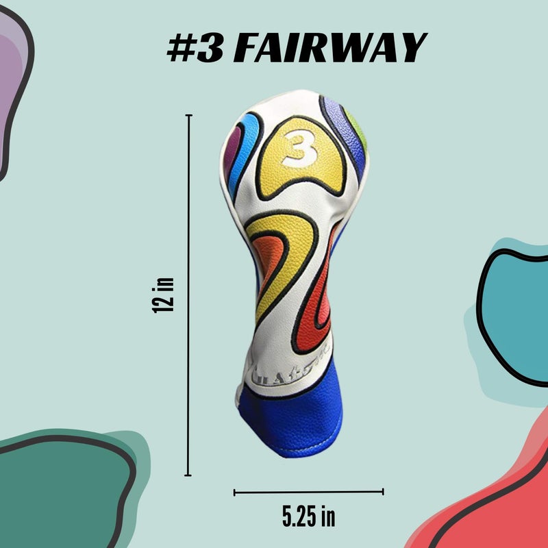 Majek Retro Golf Headcover Limited Edition Vintage Leather Style Psychedelic Colorful Groovy Custom Design #3 Fairway Wood Head Cover - Image 3